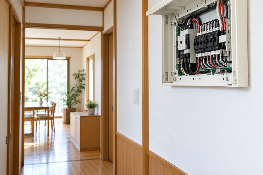 住宅の分電盤と配線のイメージ